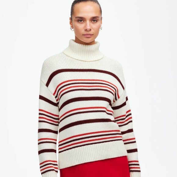 Madewell Cabernet Stripe Cotton Turtleneck Sweater Size L NWT! - Picture 1 of 4